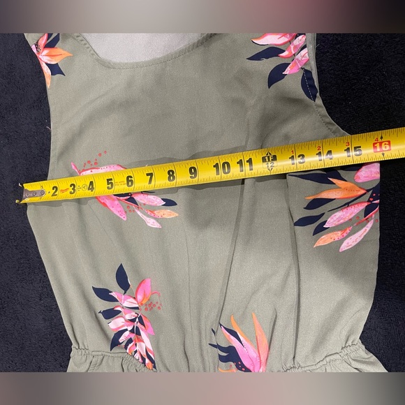 🌴🌸A New Day Romper Womens Medium Green Pink Floral Romper Sleeveless Pockets - Picture 7 of 13